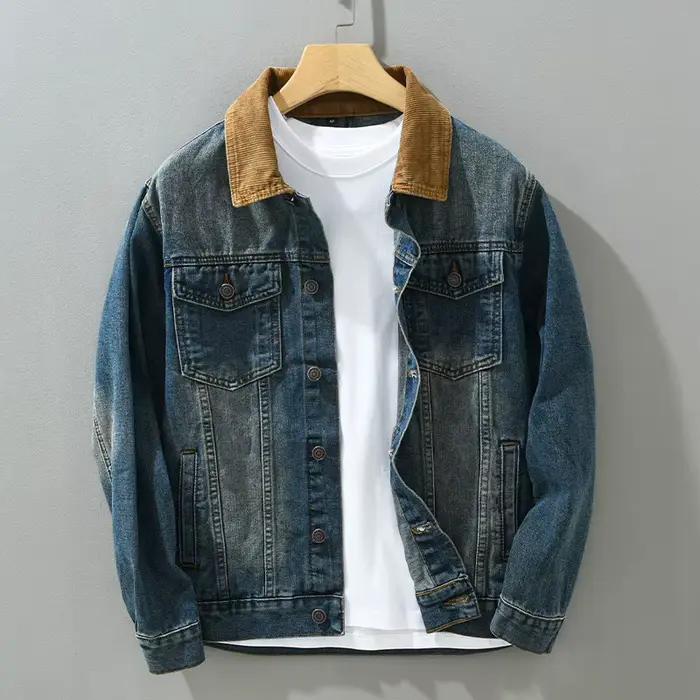 Vestes en denim patchwork pour hommes, vintage américain, vêtements de travail décontractés, vieux j