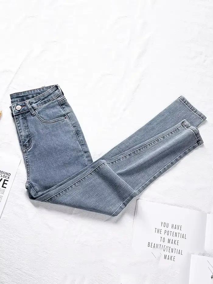 Jean tendance taille haute pour femmes, pantalon crayon court amincissant et raffermissant à neuf po