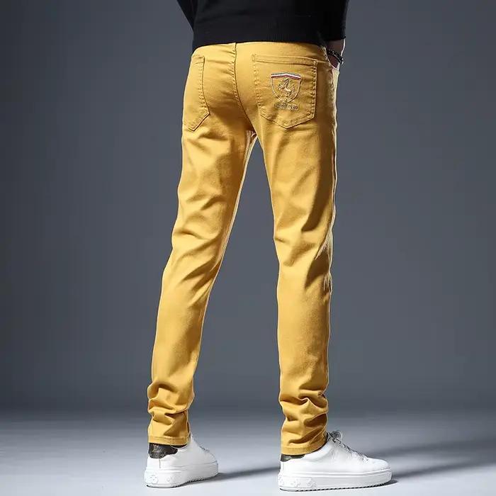 Jeans brodés pour hommes, coupe slim décontractée, vêtements de travail de bureau, style culture fjP