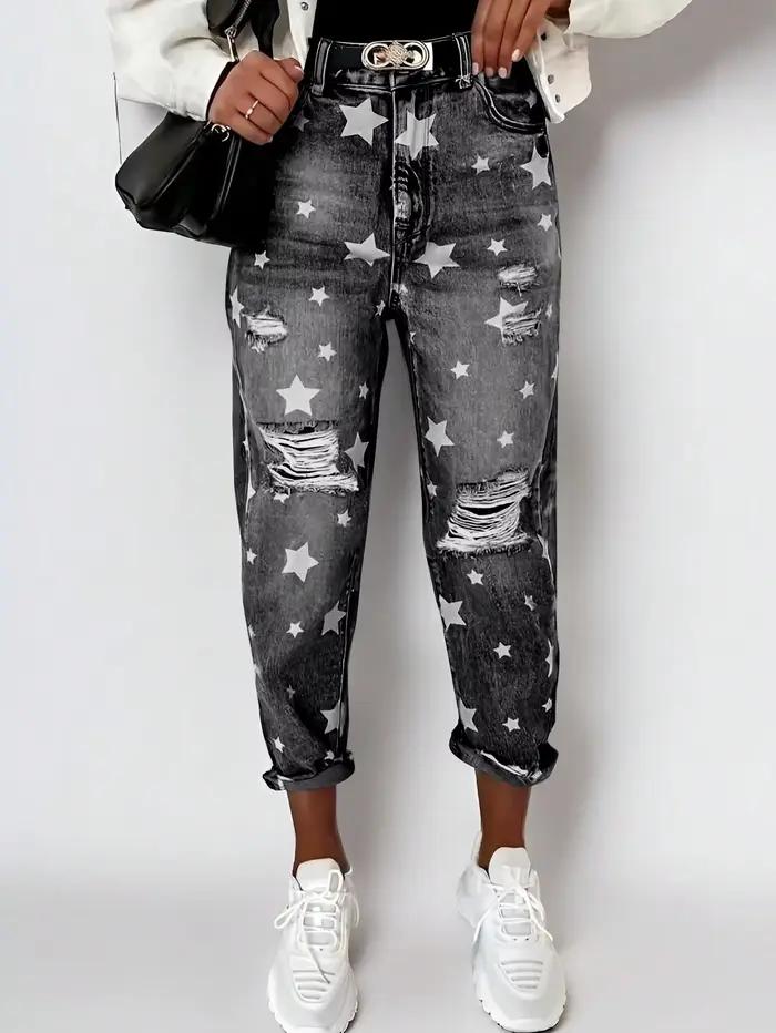 Nouveau petit ami jean femme coupe ajustée déchiré jean mode femme étoile à cinq branches déchiré je