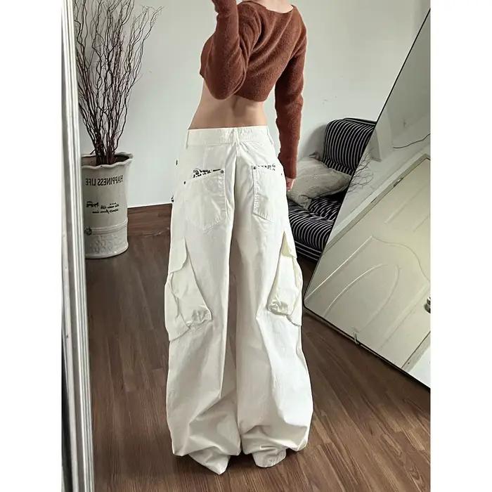 Jeans à imprimé léopard avec poche à surpiqûres, nouveau style rétro américain, ample, automne et hi