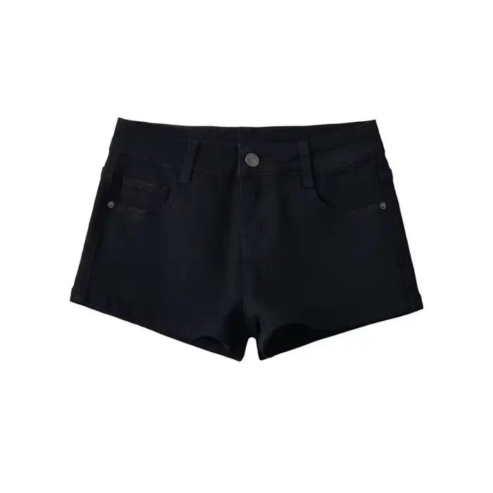 Shorts noirs taille haute pour femmes, polyvalents pour le printemps et l'automne, coupe ajustée et 