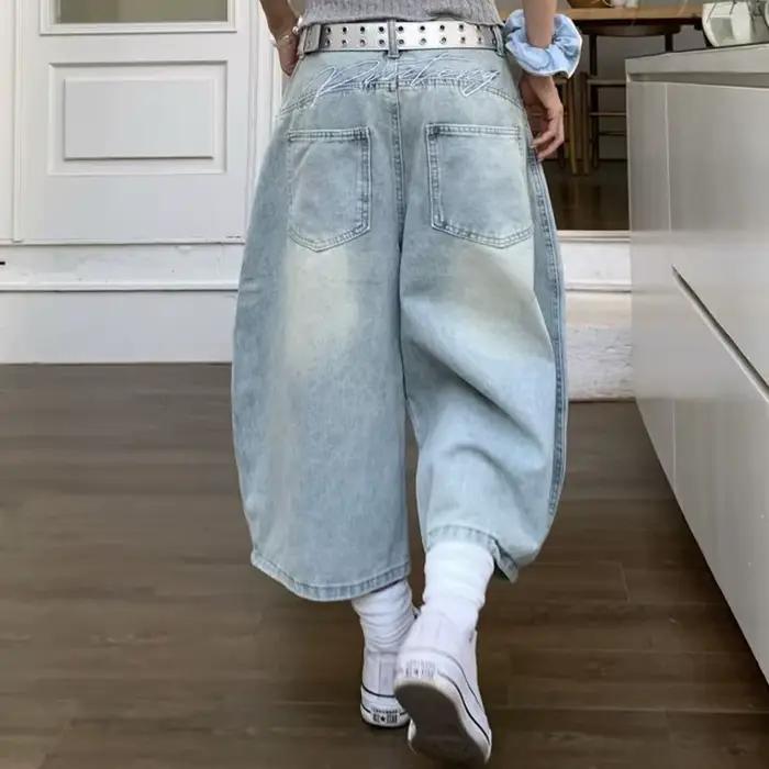 Jean baggy décontracté pour femme style vintage sexy Harajuku Y2K punk, coupe décontractée, longueur