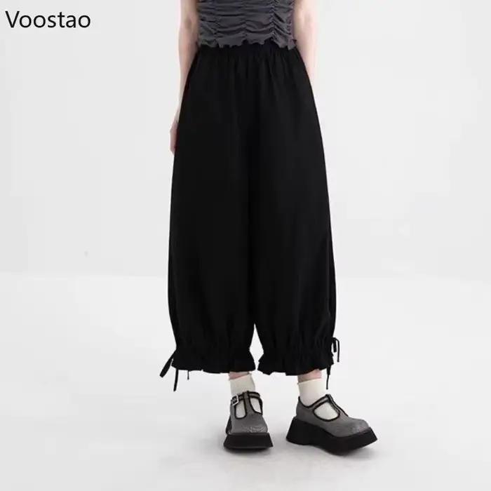 Pantalon de jogging japonais pour femmes, décontracté, Vintage, mignon, à volants, ample, droit, pou
