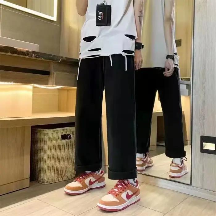 Jean imprimé carpe brocart hip-hop japonais, pantalon droit ample, jambe large, jean délavé pour cou