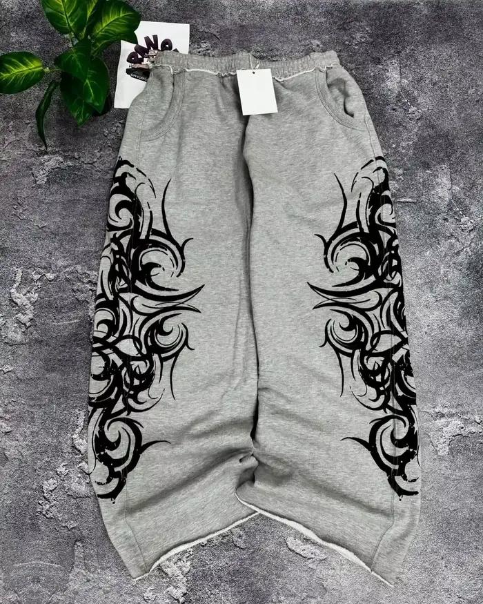Jean ample gris imprimé style rétro américain Y2K, streetwear hip-hop Harajuku, décontracté, délavé 