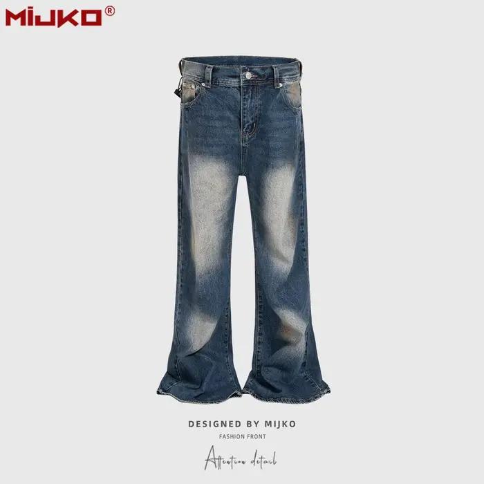 MIJKO Jeans évasés délavés effet moustaches de chat TJ186