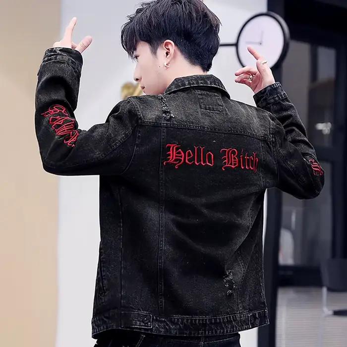Nouvelle veste en jean courte pour homme, style décontracté, jeans déchirés, matière en coton, print