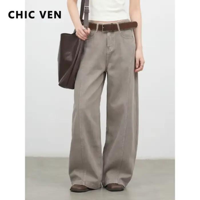 CHIC VEN Jeans coréens pour femmes, coupe ample décontractée, rétro, taille haute, jambes larges, pa
