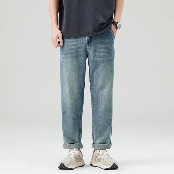 Été 2025 nouveaux jeans pour hommes à la mode coniques 9 pouces coupe droite ample pantalons décontr