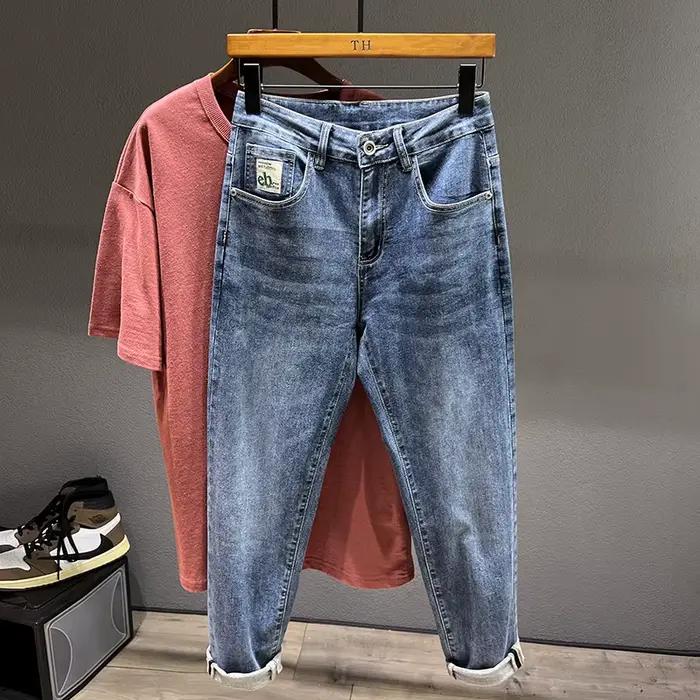 Jean sarouel ample pour hommes, classique, bleu, mode, élastique, conique, petits pieds, pantalon en