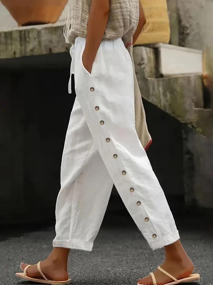Pantalon taille élastique pour femme – Pantalon décontracté coupe décontractée, pantalon de salon po