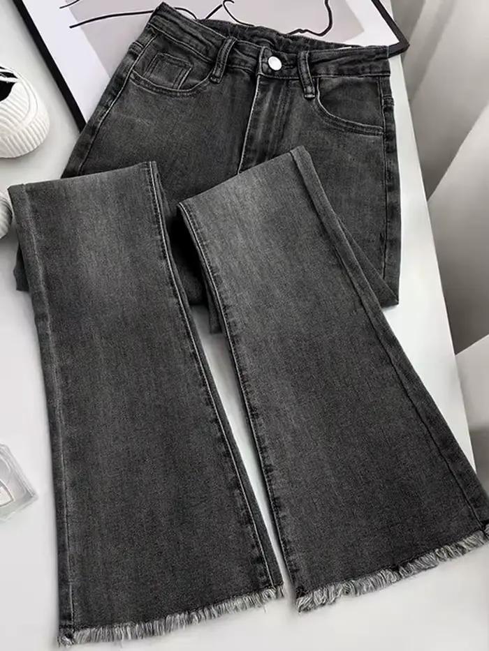Jeans évasés taille haute skinny coréens pour femmes, pantalons en denim décontractés, pantalons vin