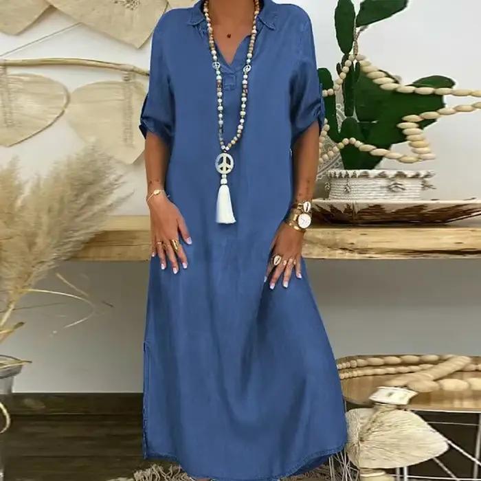 Robe en jean décontractée pour femmes, grande taille, 4XL, 5XL, robes de printemps et d'été, fendue 