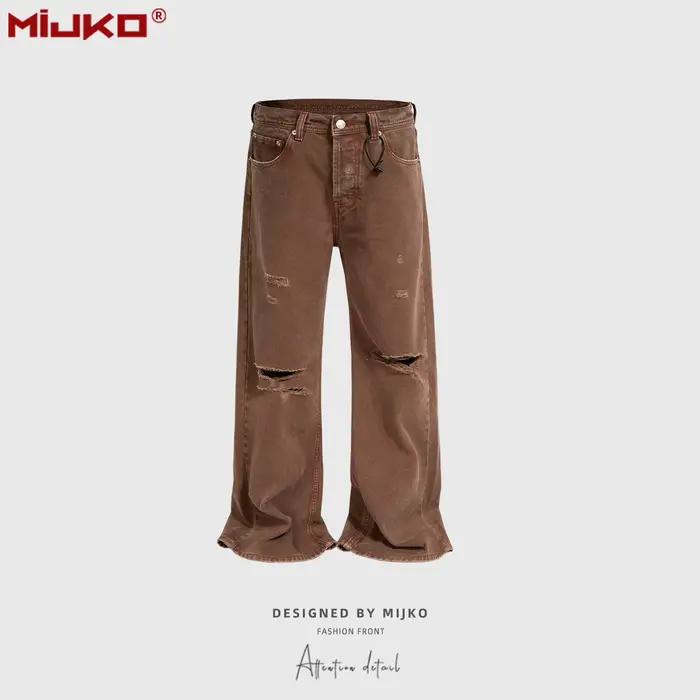 MIJKO Jeans déchirés en toile brodée ZJ149