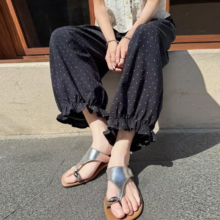 Nouveau pantalon d'été 2026 en Tencel à pois pour femme, coupe petite, polyvalent, amincissant, styl