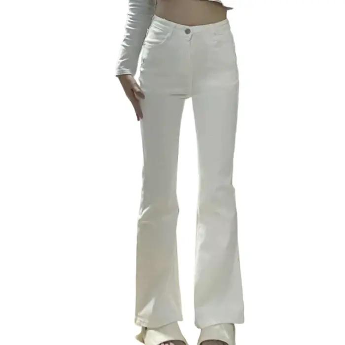 Jean Slim en Denim pour femme, pantalon moulant Vintage blanc, mode femme élastique, pantalon évasé 