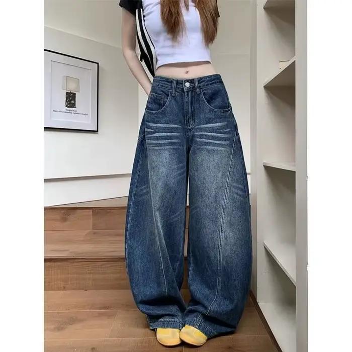 Jean large rétro déchiré style scimitar pour femme, taille haute, coupe droite décontractée, polyval