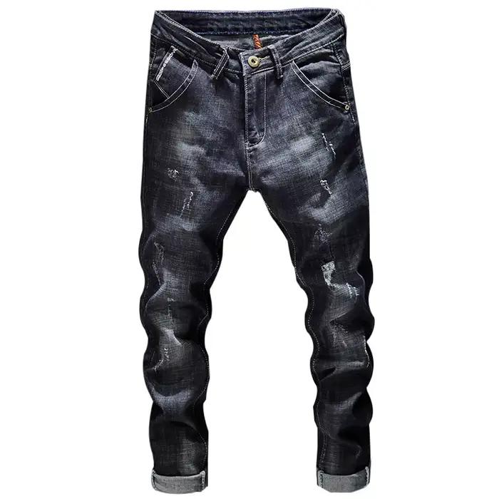 KSTUN-Jean Déchiré Bleu Foncé pour Homme, Pantalon en Denim, Style Rétro Décontracté, FjHiphop