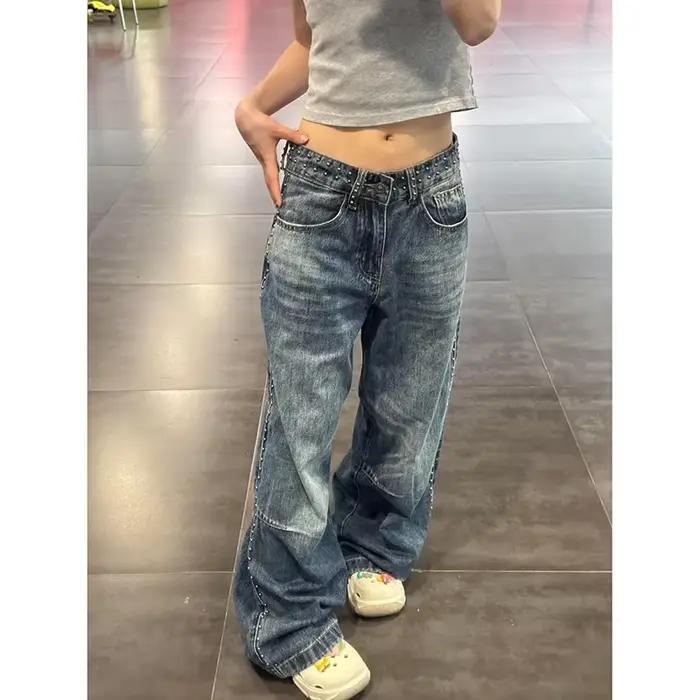 Jean déchiré Vintage bleu Y2k pour femme, pantalon en Denim Baggy Harajuku, Style japonais des année