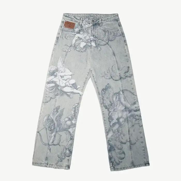 Jeans baggy Y2K American Hip Hop Streetwear, style rétro, coupe droite, unisexe, pour homme et femme