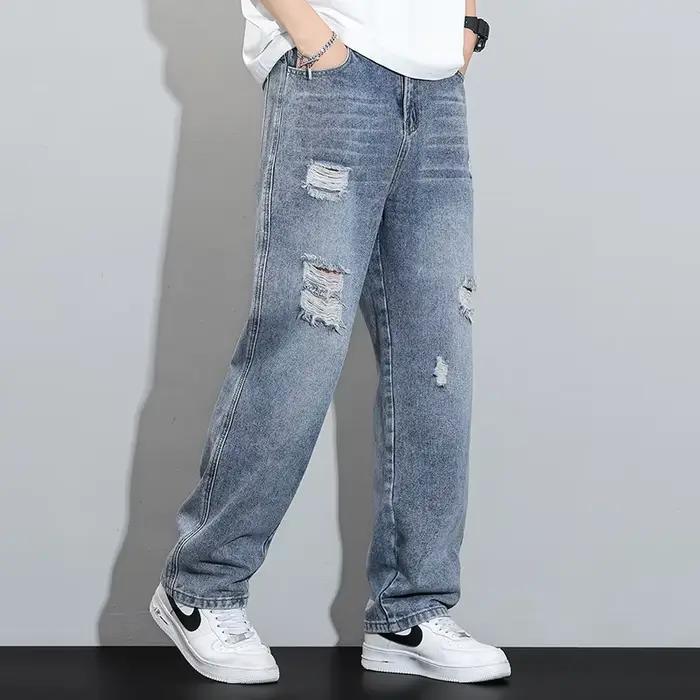 Jean Baggy déchiré Vintage pour hommes, mode Hip-Hop, Streetwear droit, pantalon en Denim, tendance,
