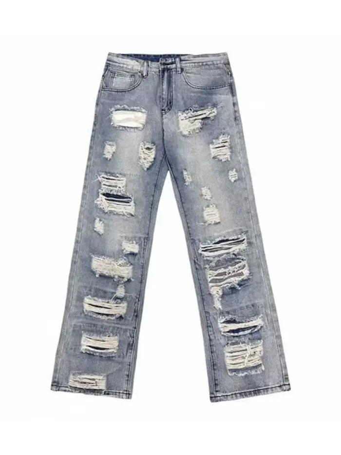 Jean déchiré Hip Hop américain pour homme, Streetwear Vintage Y2K, Baggy Denim, pantalon en détresse
