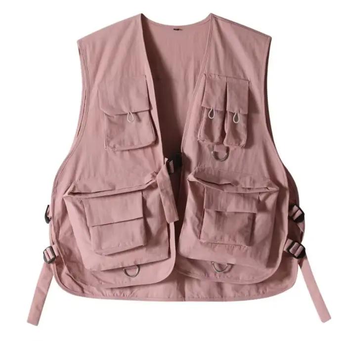 Gilets Cargo multi-poches pour hommes et femmes, couleur unie, décontracté, Style Hip Hop, sans manc