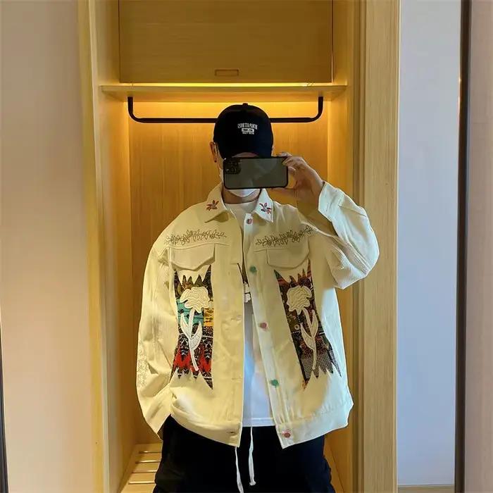 Veste en jean rétro pour homme, haut brodé, veste de travail décontractée, style rapIndustry américa