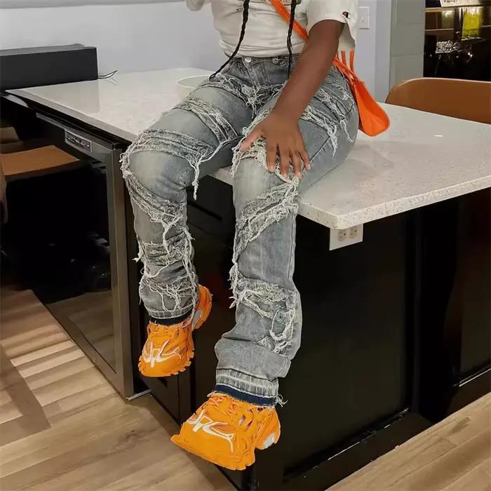 Y2k vêtements Streetwear jean gland pantalon femmes 2024 décontracté taille haute Design denim bleu 