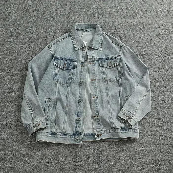 At Silhouette-Veste en jean multi-poches pour homme, bleu clair, délavée, élégante, paire à revers c