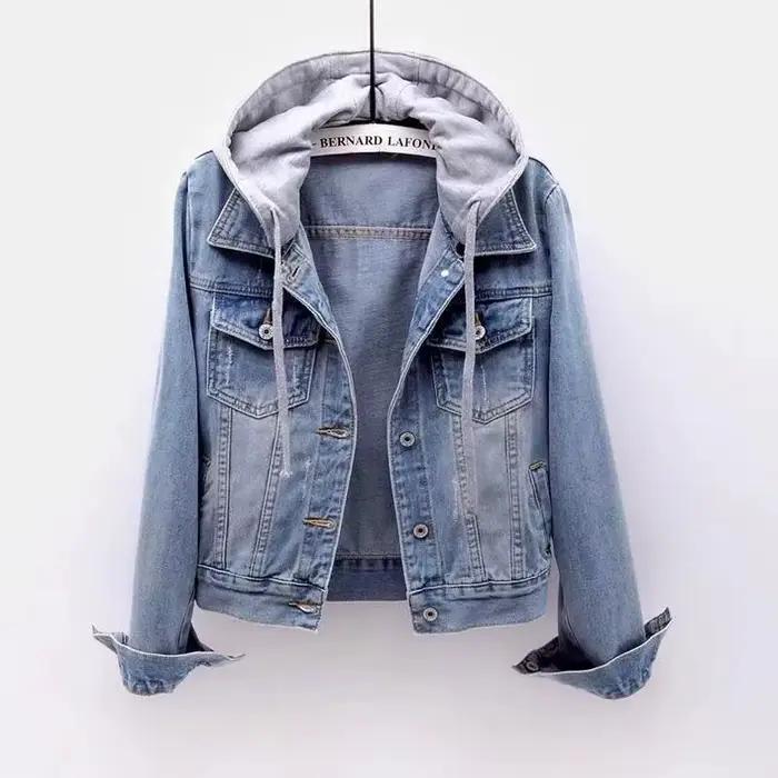 Veste courte en jean pour femmes, courte, automne hiver, coréenne, manches longues, Slim, à capuche,