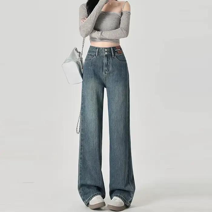 Jean à jambes larges pour femmes, coupe étroite, avec taille haute et sensation de suspension, jambe