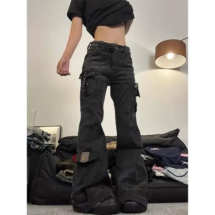 Y2k – jean Baggy évasé pour femmes, pantalon en Denim Patchwork, Style japonais Harajuku des années 