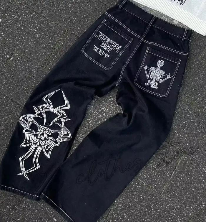 Y2k Hommes Rétro Harajuku Vêtements 2023 Nouveau Baggy Décontracté Jambe Large Jean Hip Hop Imprimé 