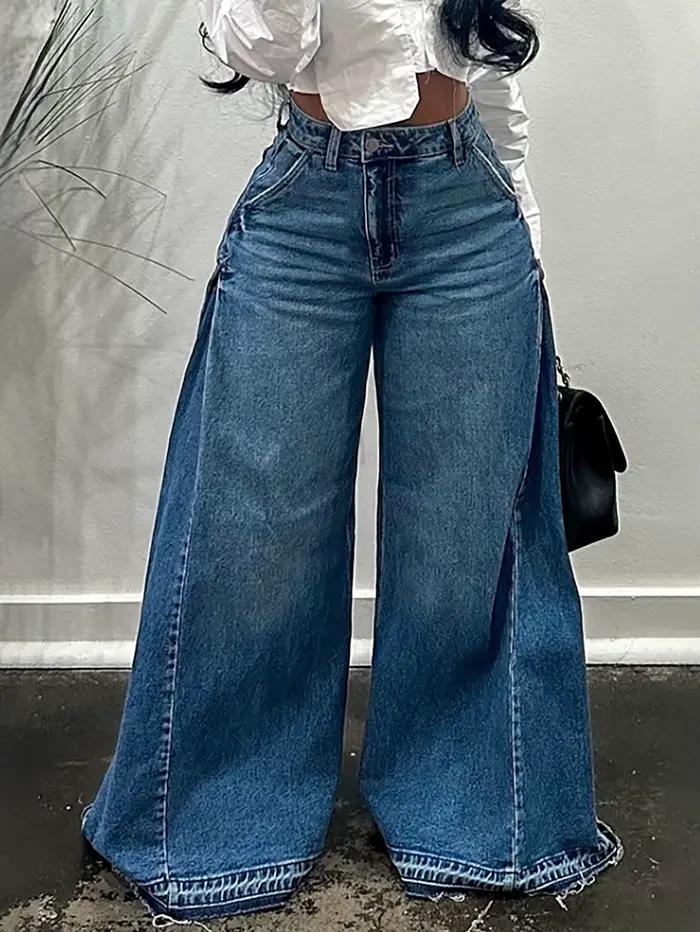 Jeans vintage à jambes larges pour femmes, design Y2K, pantalon évasé, ample, polyvalent, longueur a