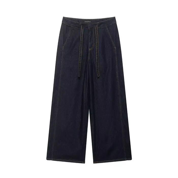 Jean taille haute à jambe large pour femme, délavé foncé, coupe ample et décontractée, style streetw
