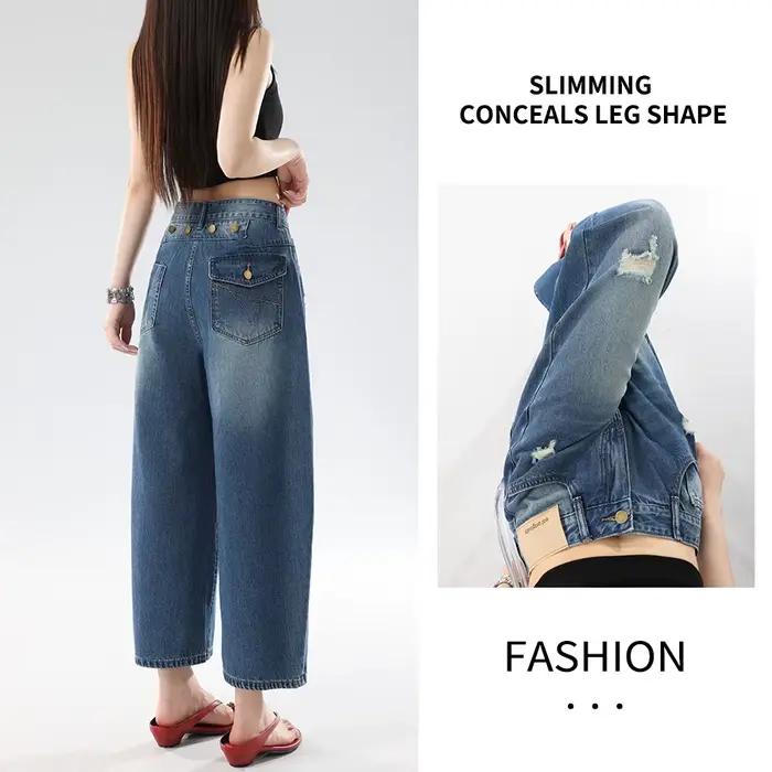Jeans pour femmes, coupe droite, taille haute, coupe ample, denim pour l'été, pour les filles de pet