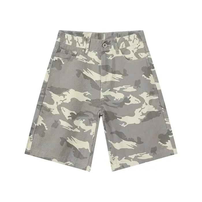Short en jean de Camouflage américain pour hommes, ample, jambes larges, pantalon court pentagramme 