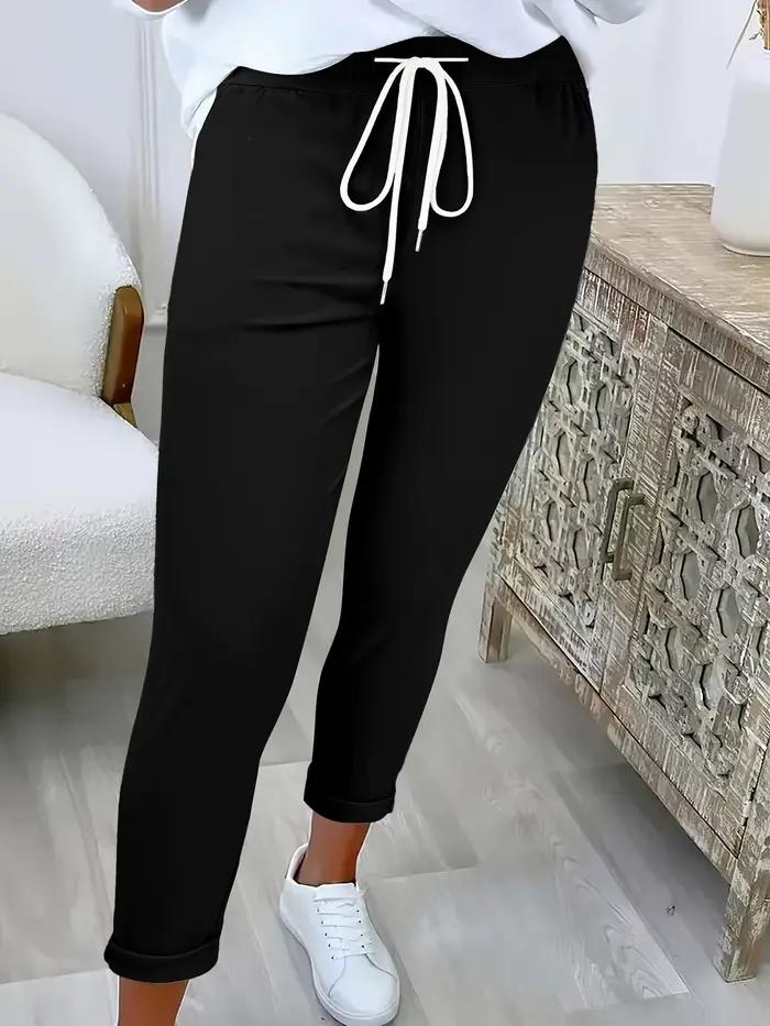 Pantalon conique de couleur unie pour femmes, pantalon à poignets à la cheville avec cordon de serra