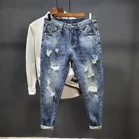 Pantalon de cowboy déchiré pour hommes avec imprimé déchiré trous cassés pantalon graphique esthétiq