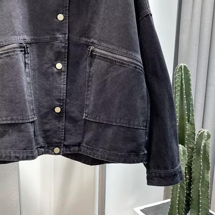 Manteau en denim surdimensionné XXL-6XL adt pour femmes, pardessus en jean vintage noir-gris, automn