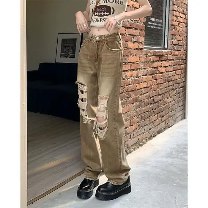 Jean déchiré sensuel au Design, pantalon polyvalent, Version coréenne, taille haute, rétro, droit, j