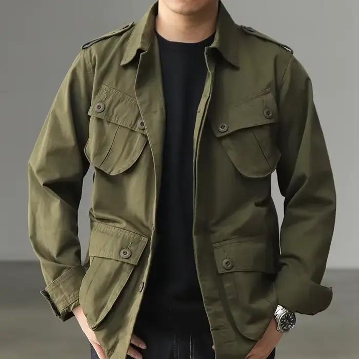 Veste cargo multi-poches M43 pour homme, col à revers, vêtements d'extérieur décontractés, vintage a