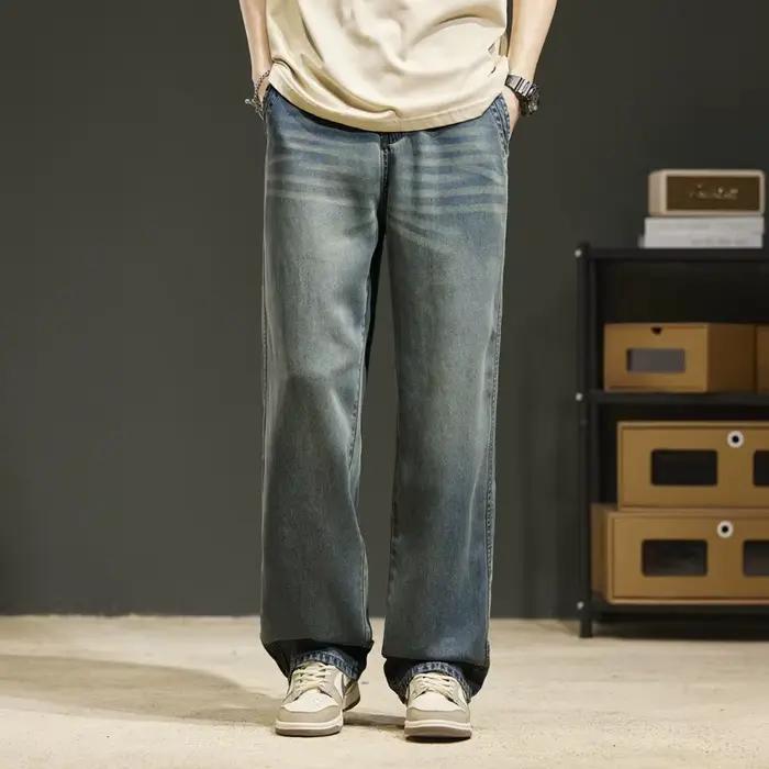 Jean en tissu Lyocell pour homme, coupe ample et large, doux et fluide, fin, idéal printemps-été, co