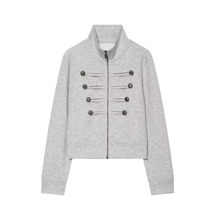 Veste Courte Militaire Vintage HH pour Femme, Col Montant, Boutons Métalliques Ornés, Manches Longue
