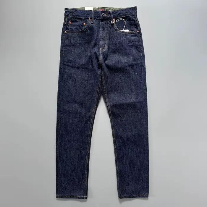 Jean en denim à lisière brute de 14 oz pour hommes, pantalon 100 % coton délavé par Indigo avec bouc