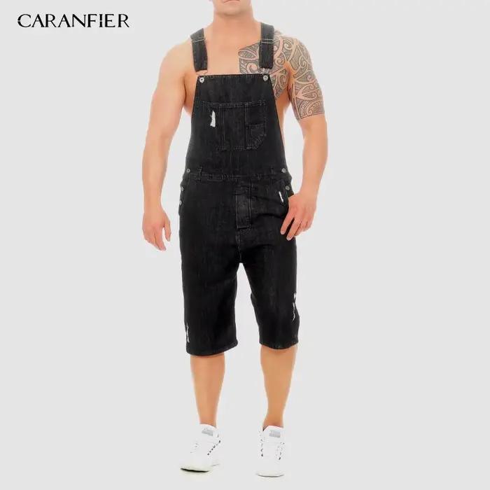 CARANFIER-Salopette en jean pour homme, salopette en denim, longueur au genou, grill, poche de lavag