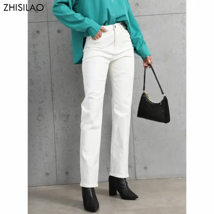 ZHISILAO – jean Vintage blanc pour femme, pantalon en Denim, extensible, taille haute, droit, jambes