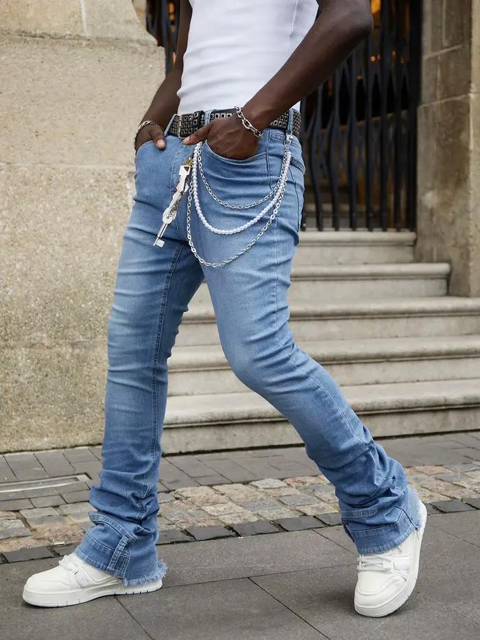 Jeans pour hommes, coupe skinny élastique, couleur unie, pantalon crayon extensible, coupe slim, den
